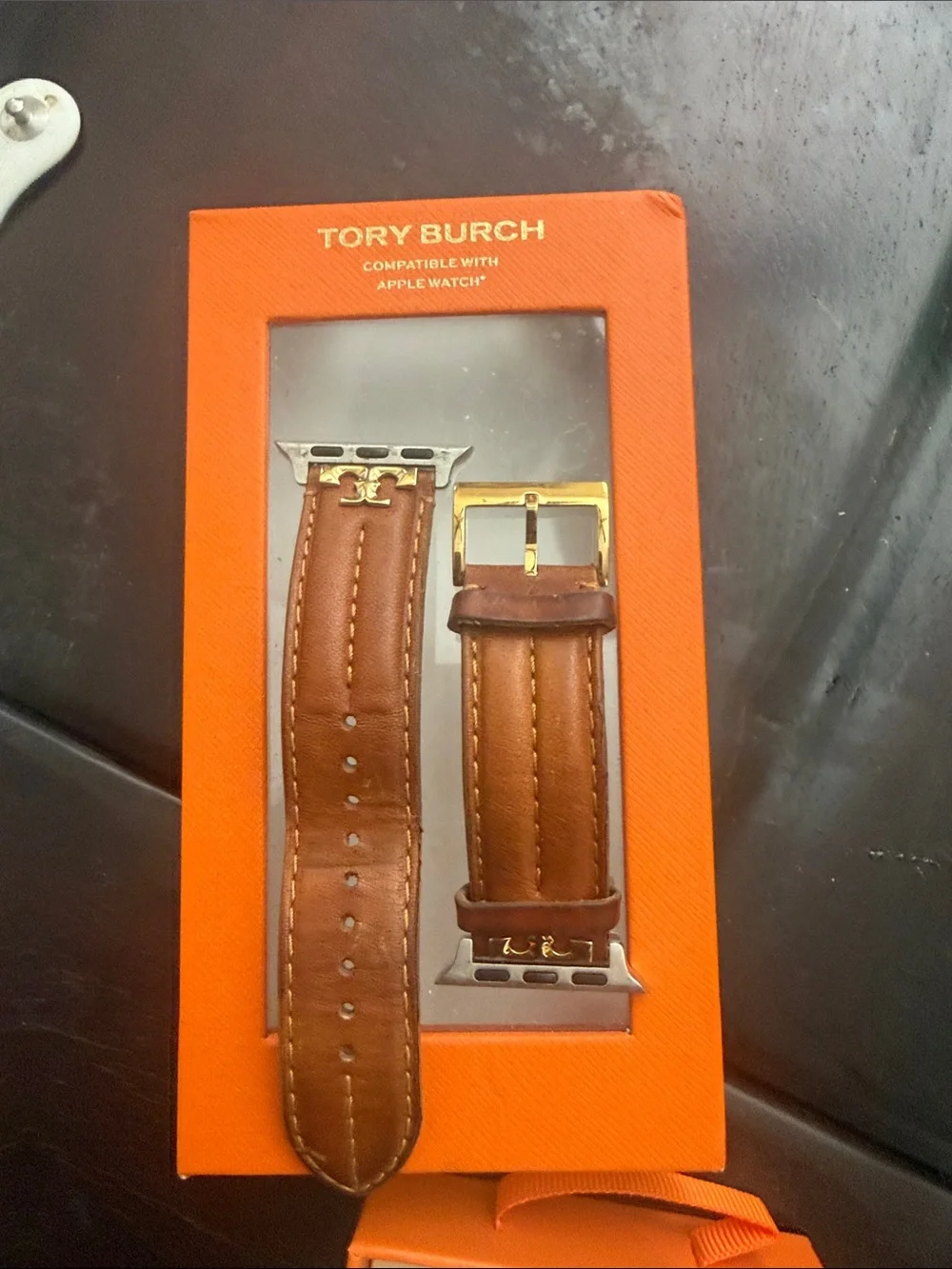 Tory Burch Brown Leather Watch Strap with Gold-Tone Hardware Apple Watch bundle